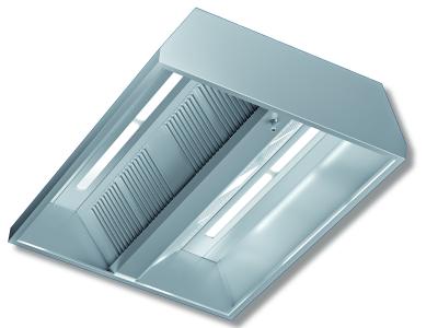 CAPPA CENTRALE INOX AISI 304  NEUTRE   ILLUMINAZIONE CON LED LUNGHI PROF. CM. 130