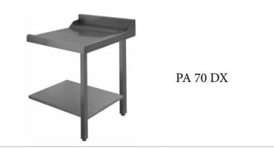 TAVOLO INOX  PER LAVASTOVIGLIE A CAPPOTTA CON RIPIANO ED ALZATINA LATO DX CM. 70X71.5X85H PA70DX