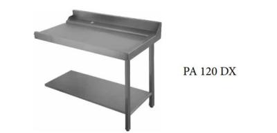 TAVOLO INOX  PER LAVASTOVIGLIE A CAPPOTTA CON RIPIANO ED ALZATINA LATO DX CM. 120X71.5X85H PA120DX