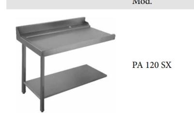 TAVOLO INOX  PER LAVASTOVIGLIE A CAPPOTTA CON RIPIANO ED ALZATINA LATO SX CM. 120X71.5X85H PA120SX