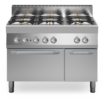 CUCINA A GAS 6 FUOCHI CON BACINELLE SMALTATE CON FORNO A GAS F70/110CFGB