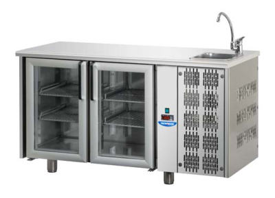 REFRIGERATED COUNTER 2 GLASS DORS TN/BT GN1/1 AND COMPLETE SINK