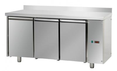 TAVOLO REFRIG. GN 1/1 CON 3 PORTE, PIANO INOX CON ALZATINA 10CM, PER UNITA' FRIG. REMOTA A BASSA TEMP. COD.TF03MIDBTSGAL