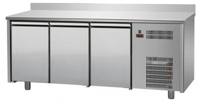 TAVOLO REFRIGERATO A TEMPERATURA NORMALE CON 3 PORTE, PIANO INOX E ALZATINA 10CM   TF03MID60AL