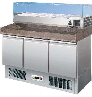 TAVOLO REFRIGERATO STATICO ACCIAIO INOX AISI 304  TN S903PZ PER PIZZERIE N. 3 PORTE PIANO IN GRANITO VETRINA SUPERIORE ESCLUSA