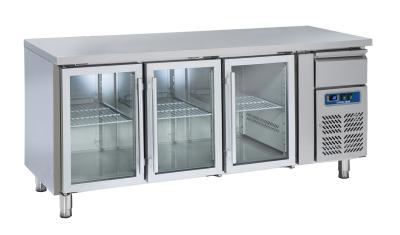 TAVOLO REFRIGERATO INOX  TRE PORTE IN VETRO PROFONDITA CM. 62.5 SRG 3100