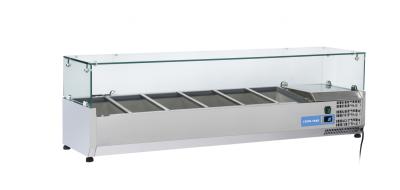 STATIC REFRIGERATED DISPLAY CASE IN STAINLESS STEEL FOR 5 x GN 1/3 + 1 X GN 1/2 TRAYS WITH GLASS TOP CODE VRX 15/38