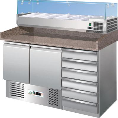 TAVOLO REFRIGERATO ACCIAIO INOX AISI 304 STATICO TN S903PZCAS PER PIZZERIE N. 2 PORTE E CASSETTIERA PIANO IN GRANITO VETRINA SUPERIORE ESCLUSA